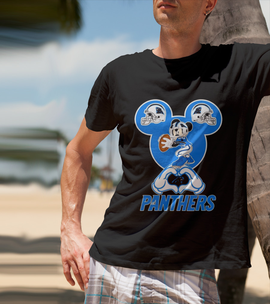 Panthers Mickey Mouse Football Love Heart Hands T-Shirt