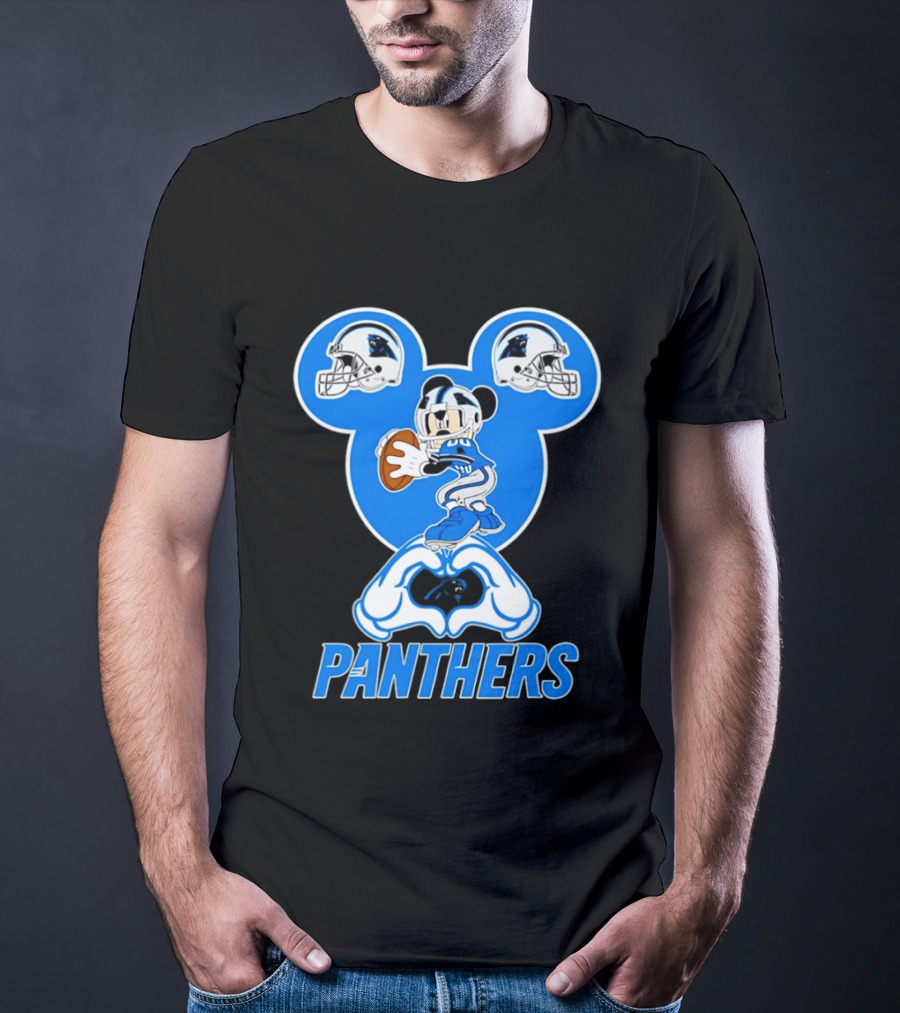 Panthers Mickey Mouse Football Love Heart Hands T-Shirt