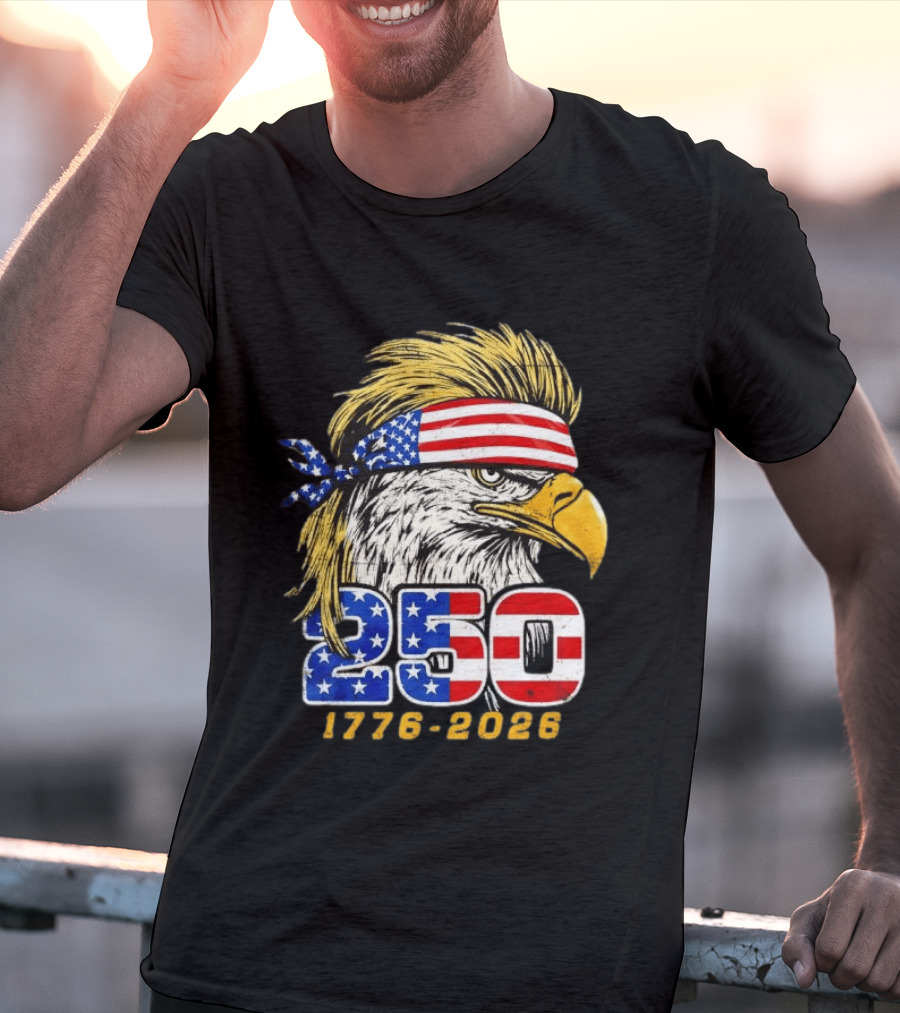 Eagle 250 Mullet Edition 1776 2026 US Flag Bandana Anniversary T-Shirt