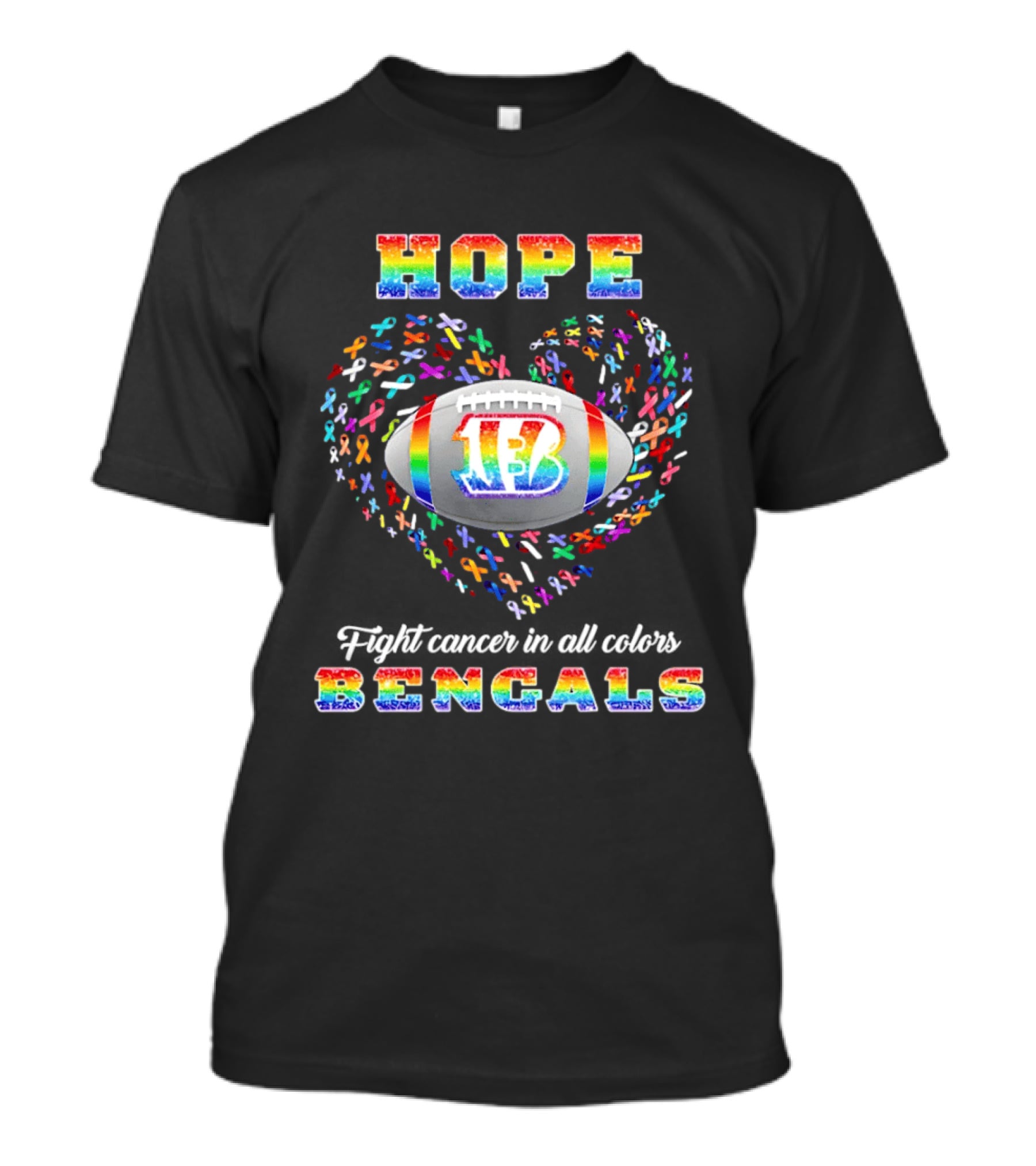 HOPE Bengals Ribbon Heart Cincinnati Fight Cancer Rainbow T-Shirt