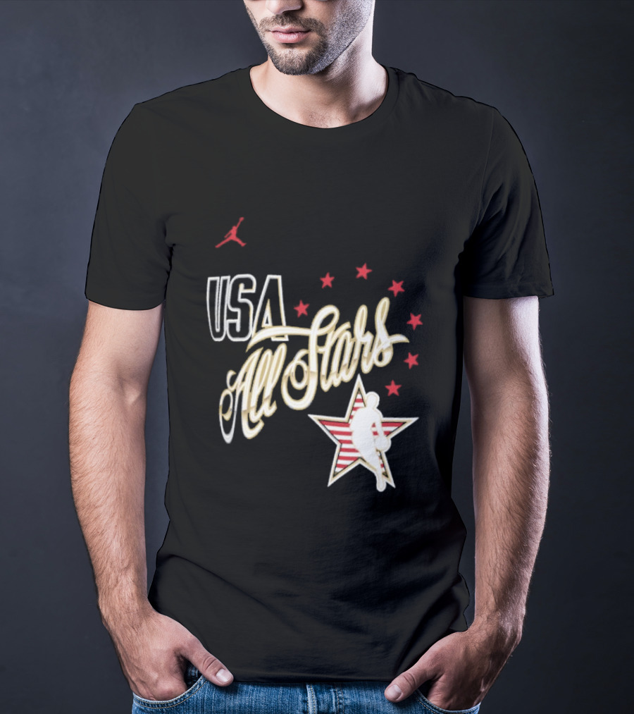 USA All Stars Basketball Team Icon With Red Star T-Shirt