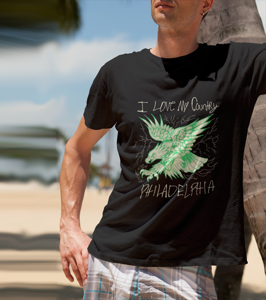 I Love My Country Philadelphia Eagles Electric Green Eagle T-Shirt