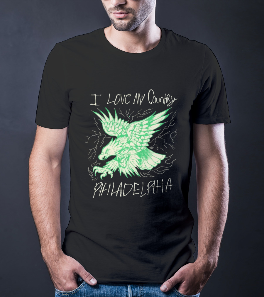 I Love My Country Philadelphia Eagles Electric Green Eagle T-Shirt