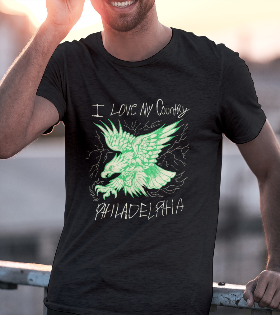I Love My Country Philadelphia Eagles Electric Green Eagle T-Shirt
