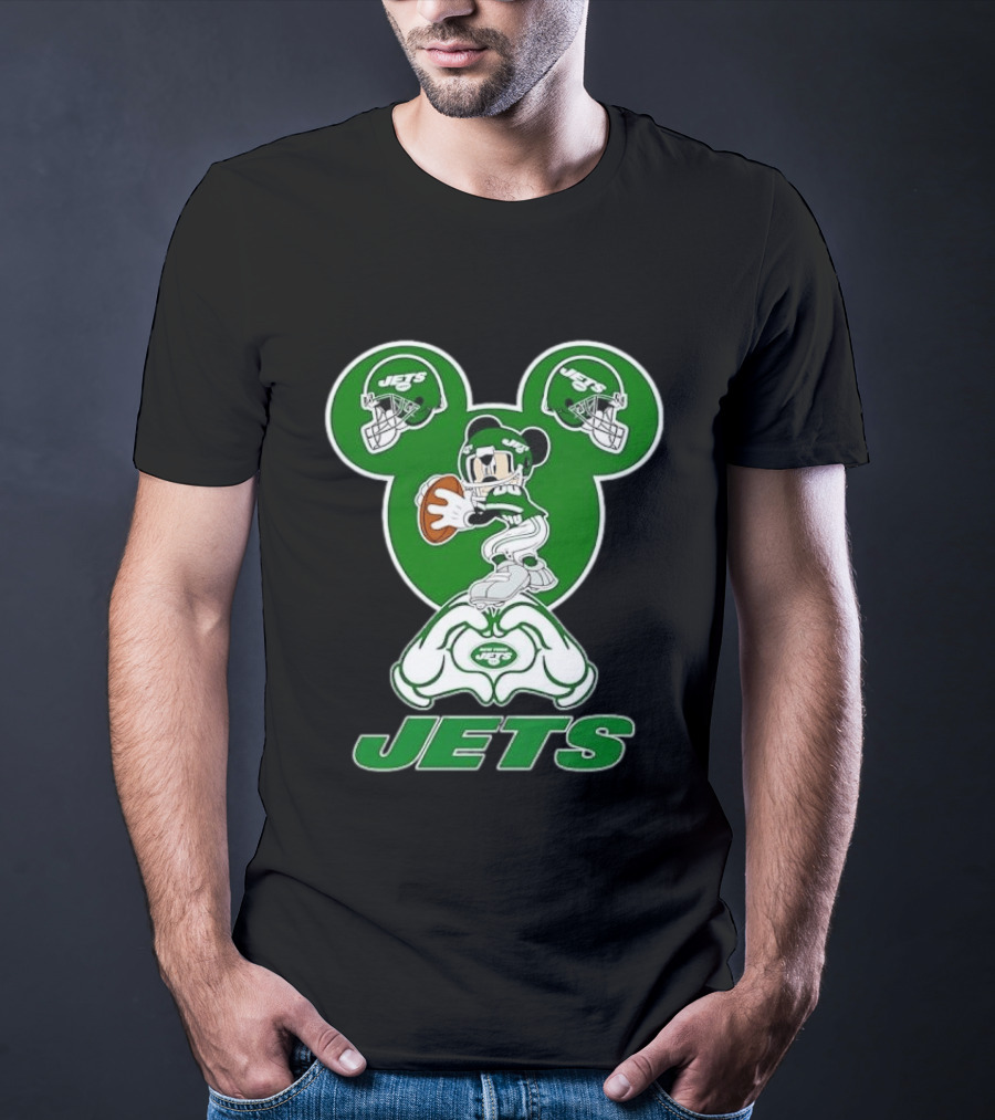 New York Jets Mickey Mouse Football Heart Hands T-Shirt
