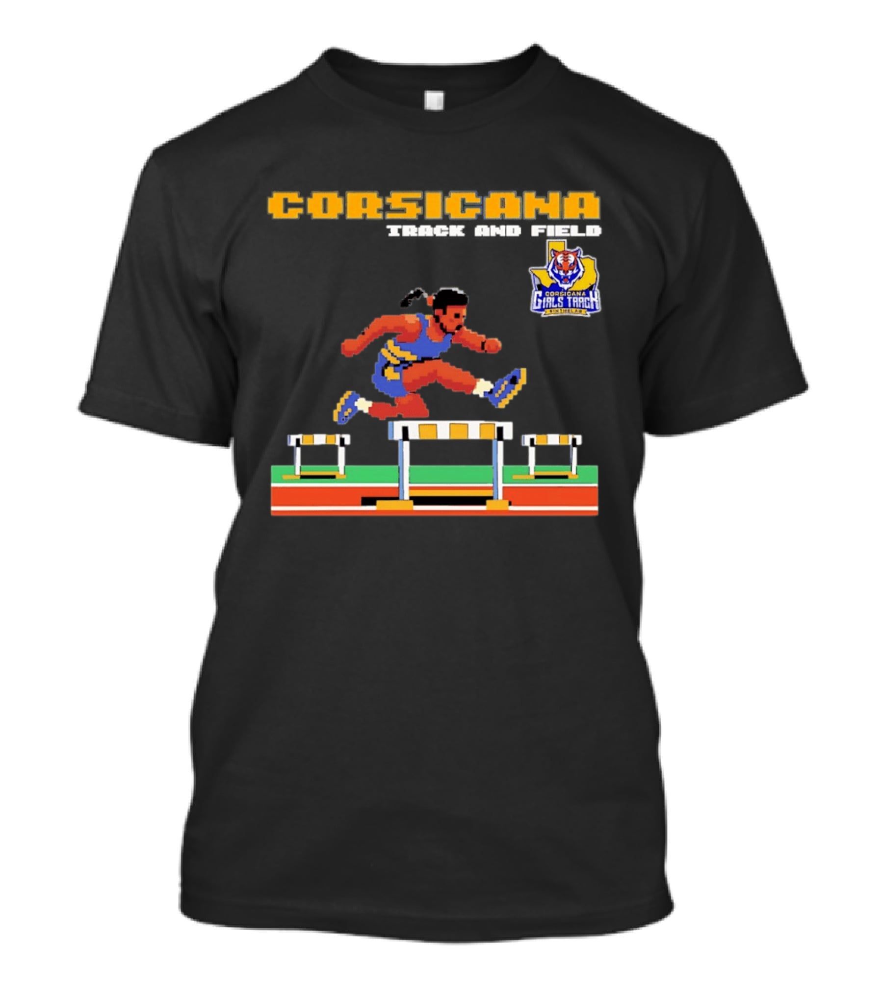 Corsicana Girls Track Female Hurdle Pixel Art Tiger T-Shirt