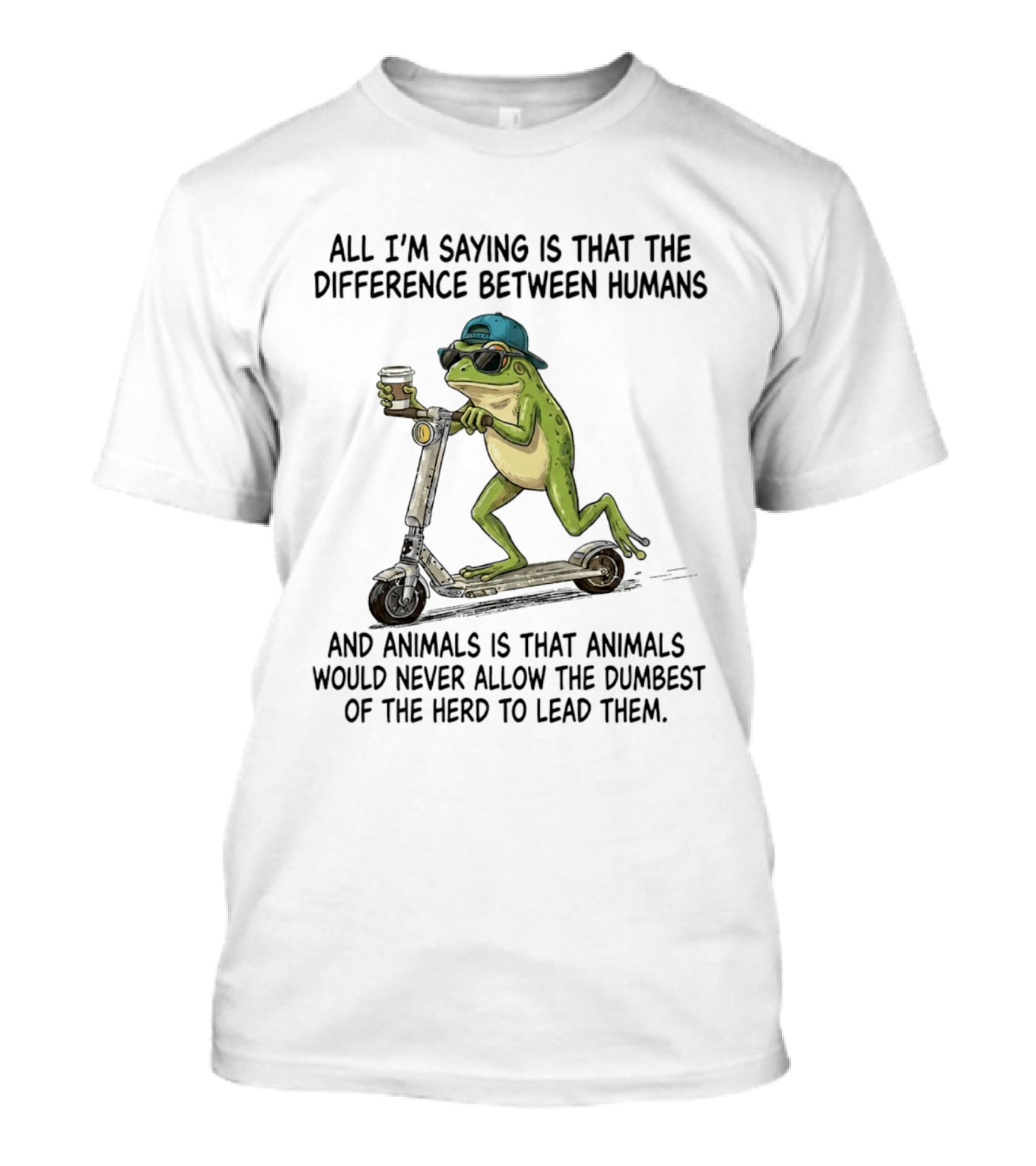 Frog Scooter Humor Difference Between Humans And Animals Leadership T-Shirt