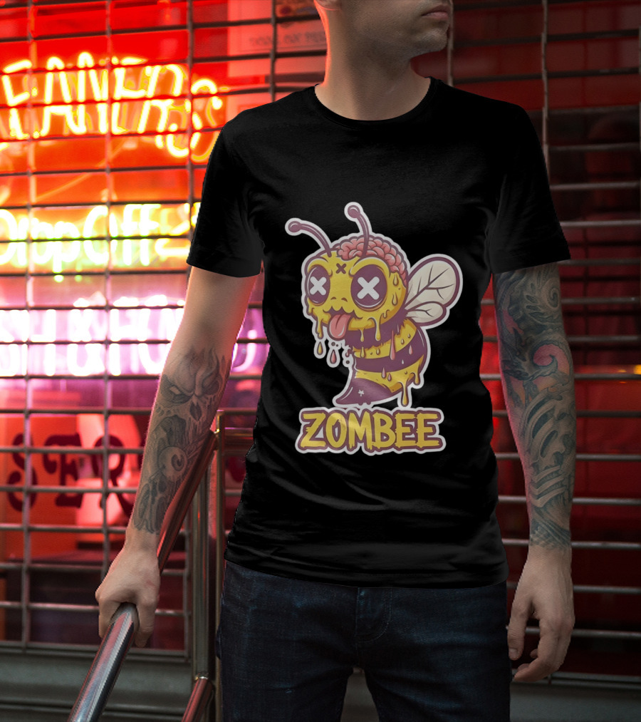 Zombee Dripping Brain Honey Zombie Insect Pun T-Shirt