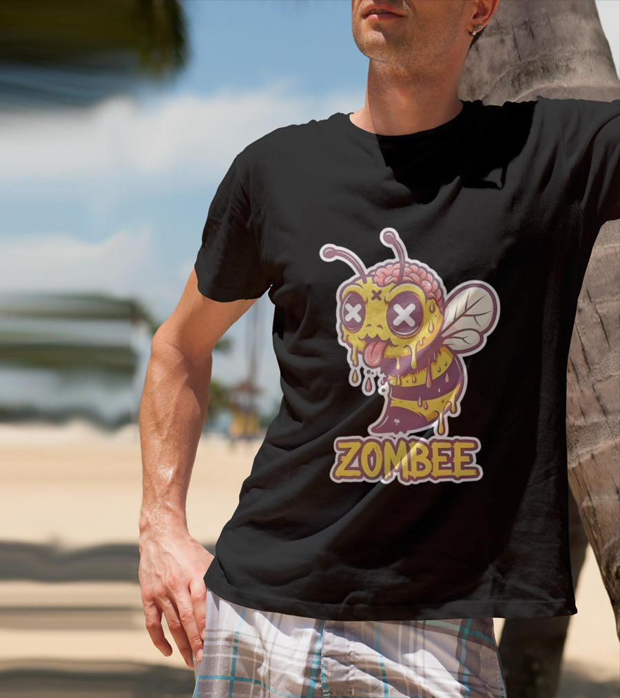 Zombee Dripping Brain Honey Zombie Insect Pun T-Shirt