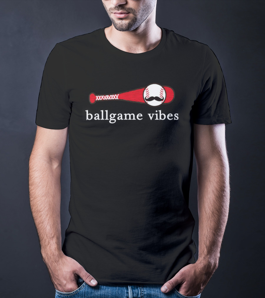 Ballgame Vibes Baseball Bat With Mustache T-Shirt
