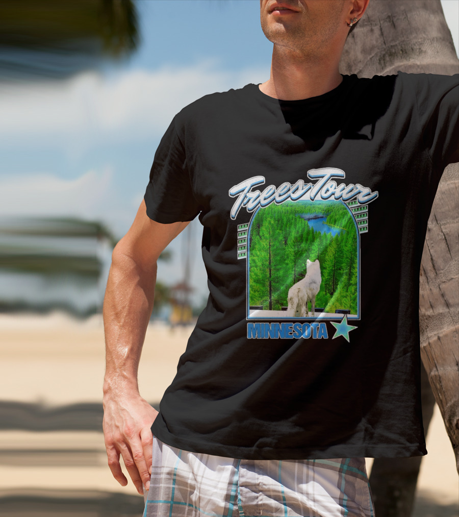 Frees Tour Minnesota Timberwolves Forest Wolf Lake Scenery T-Shirt