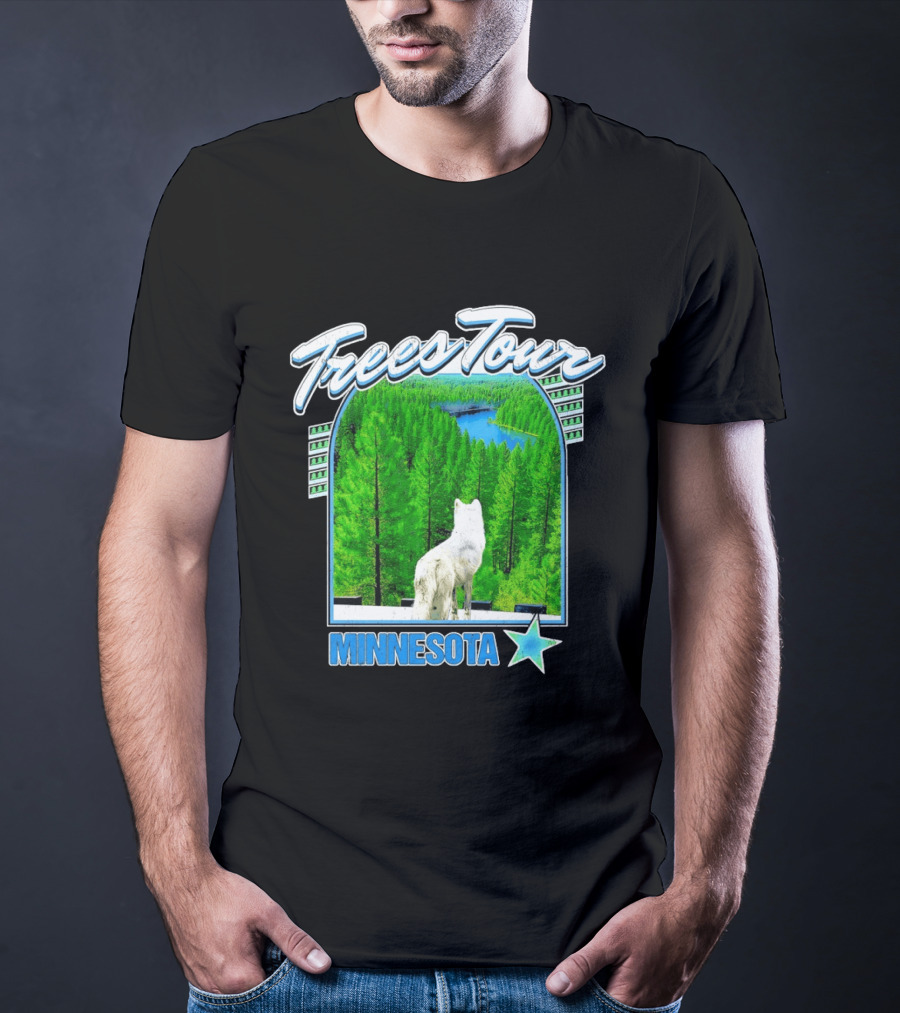 Frees Tour Minnesota Timberwolves Forest Wolf Lake Scenery T-Shirt