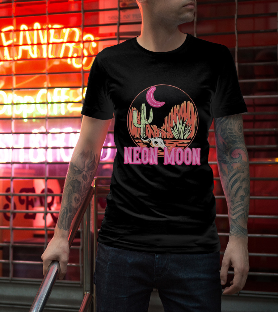 Neon Moon Cactus Skull Desert Scene T-Shirt