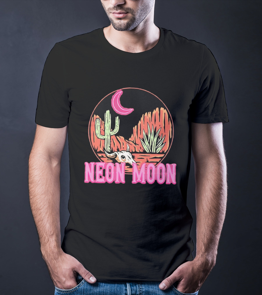 Neon Moon Cactus Skull Desert Scene T-Shirt