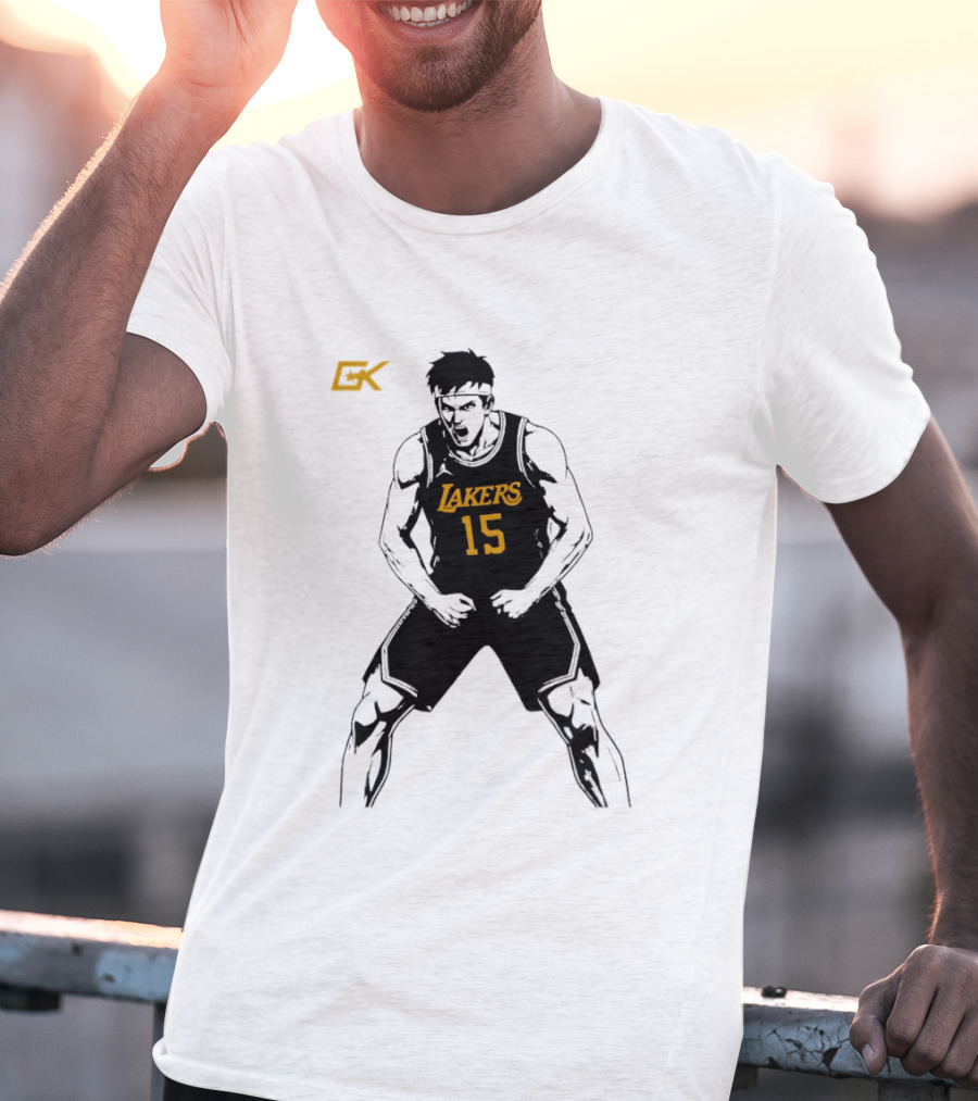 Austin Reaves 15 Lakers Cartoon Basketball Pose T-Shirt