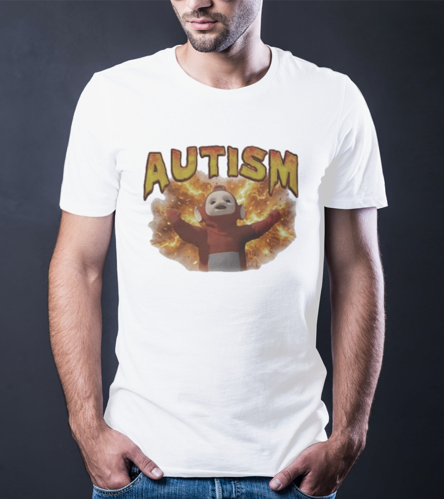 Autism Teletubbies Character With Fiery T-Shirt