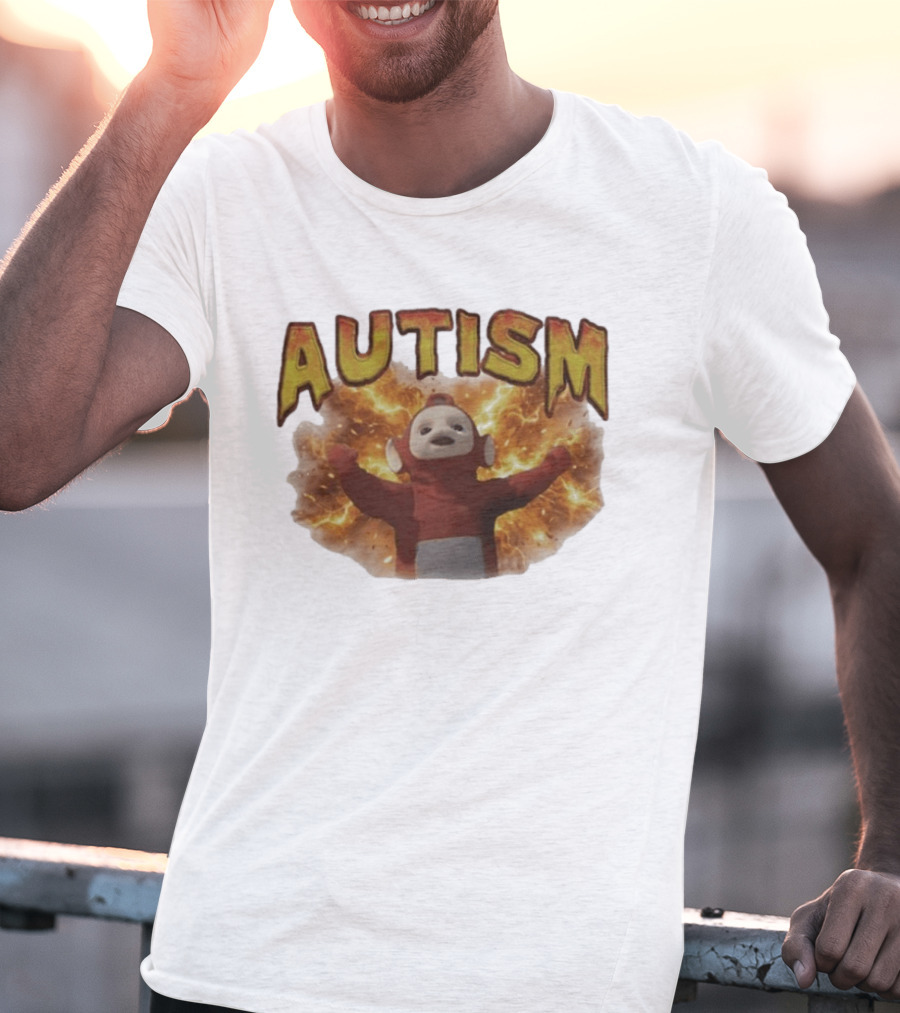 Autism Teletubbies Character With Fiery T-Shirt
