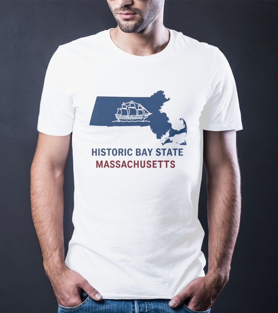 Historic Bay State Massachusetts Map With Sailing Ship T-Shirt