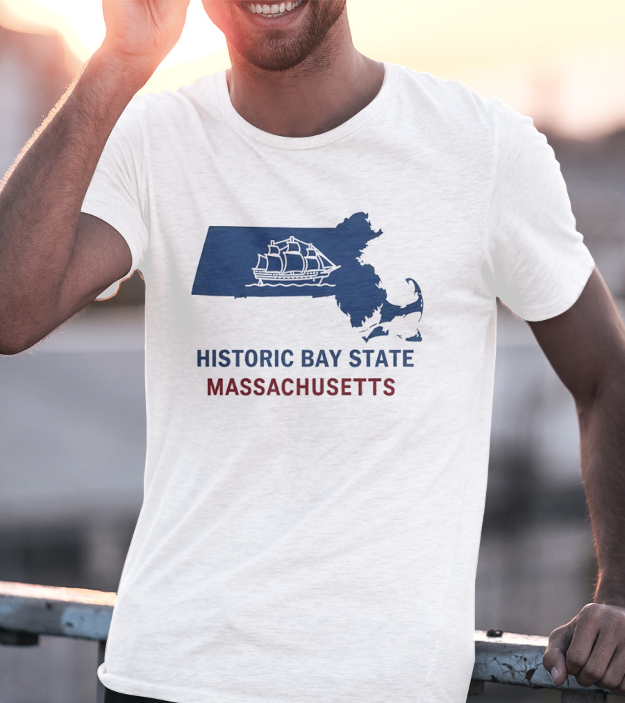 Historic Bay State Massachusetts Map With Sailing Ship T-Shirt