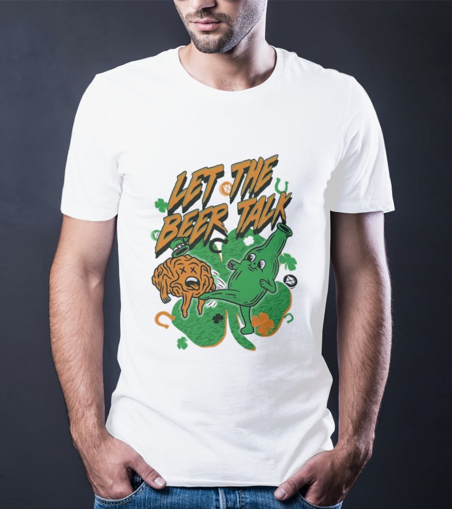Let The Beer Talk St. Patrick's Day Brain Shamrock Bottle T-Shirt