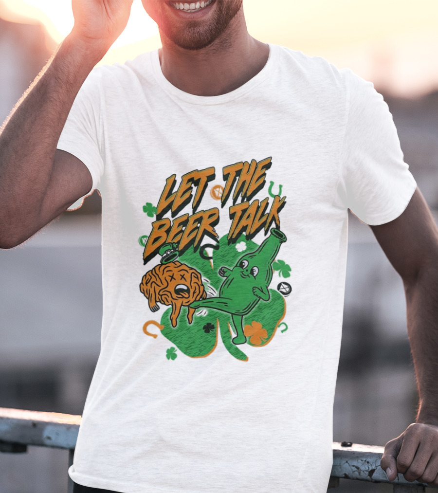 Let The Beer Talk St. Patrick's Day Brain Shamrock Bottle T-Shirt