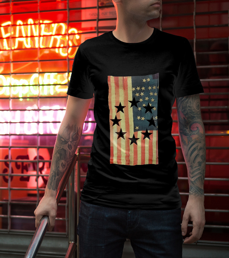 American Flag Black Stars Vintage Style Patriotic T-Shirt