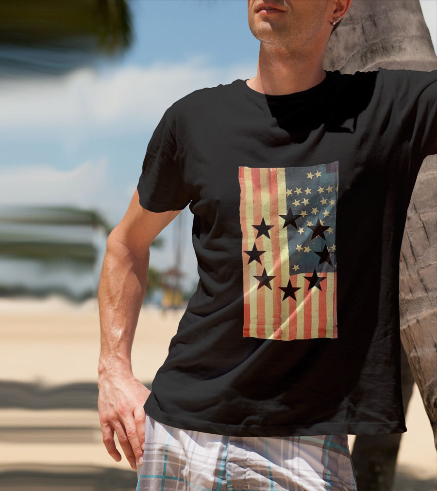 American Flag Black Stars Vintage Style Patriotic T-Shirt