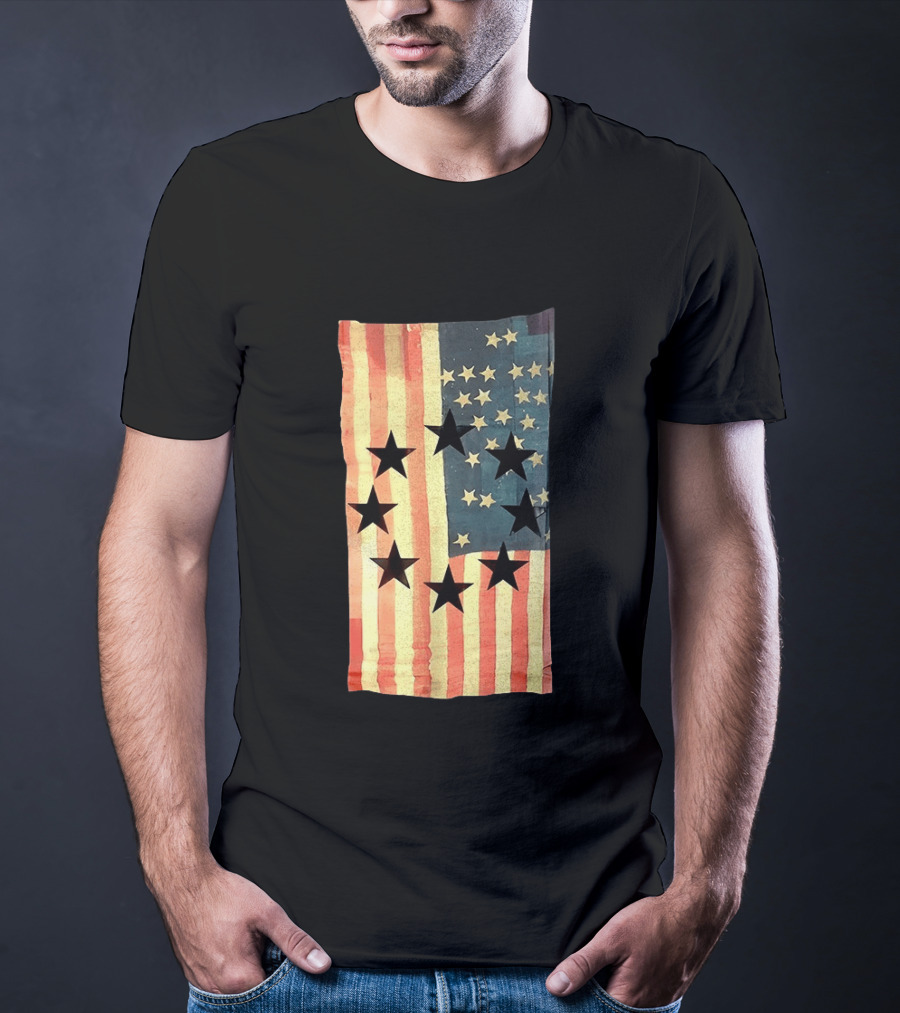 American Flag Black Stars Vintage Style Patriotic T-Shirt