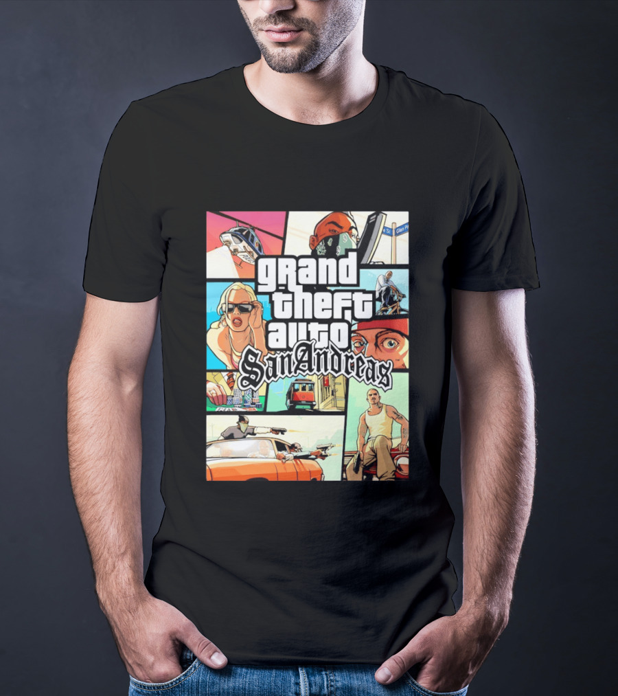 Grand Theft Auto San Andreas Art Collage Characters Scenes T-Shirt