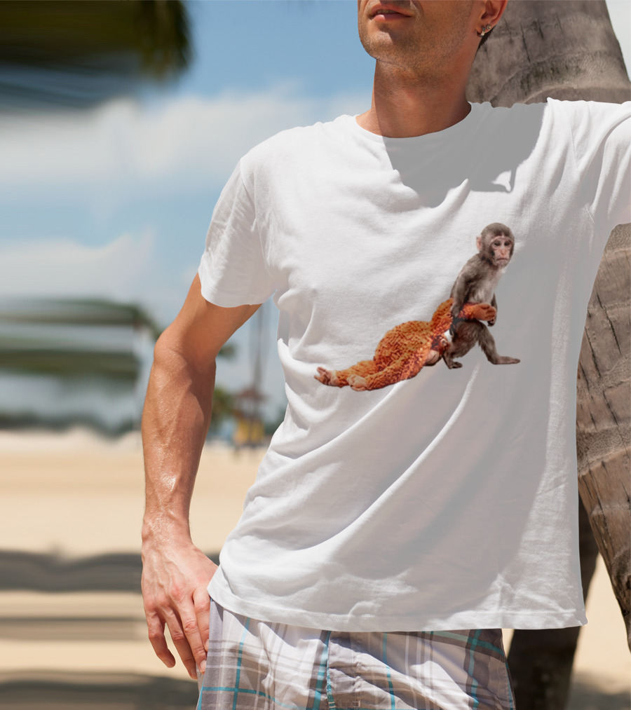 Baby Monkey Dragging Plush Toy Punch T-Shirt