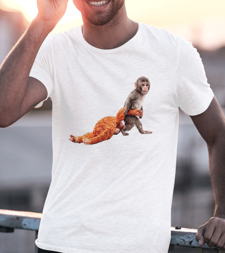 Baby Monkey Dragging Plush Toy Punch T-Shirt