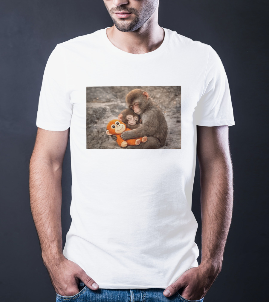 Baby Monkey Hugging Toy And Friend T-Shirt