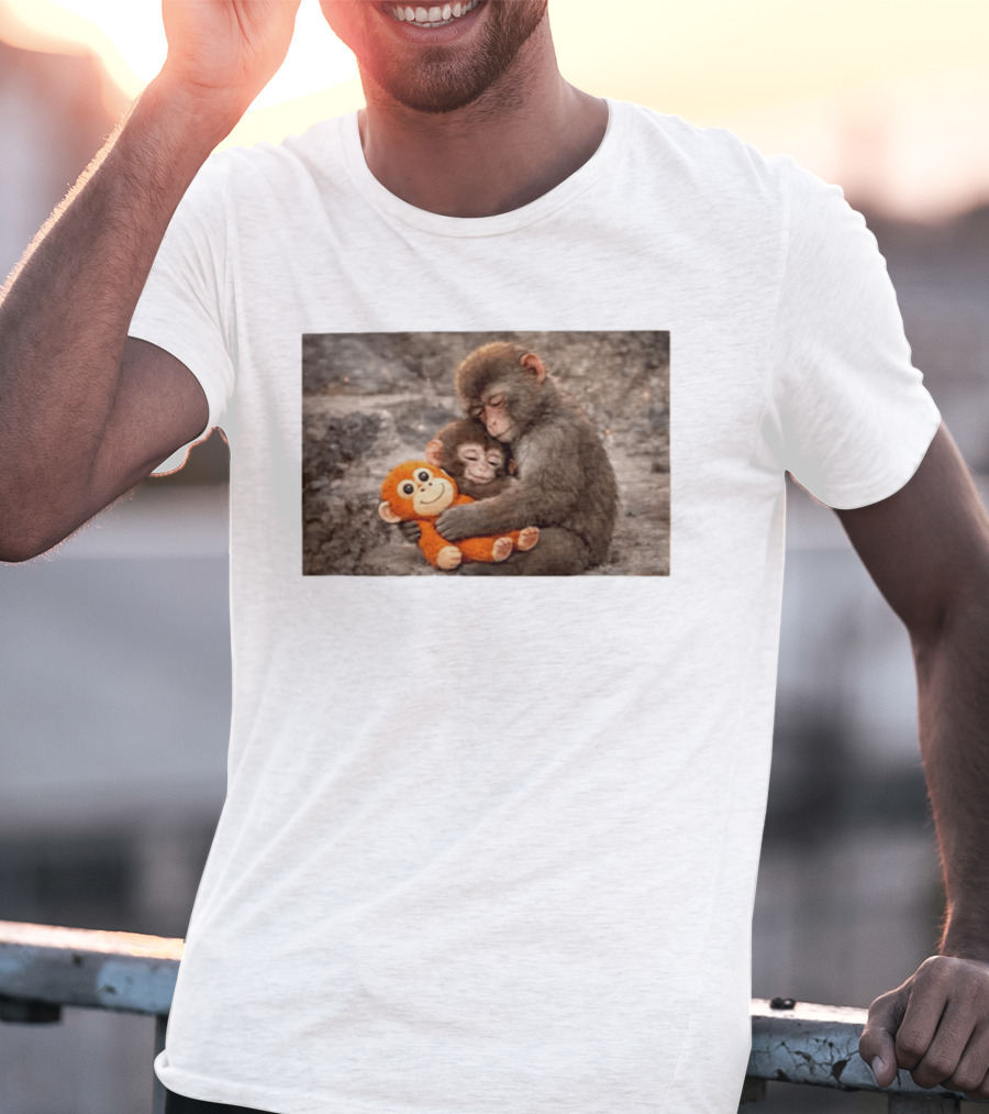 Baby Monkey Hugging Toy And Friend T-Shirt