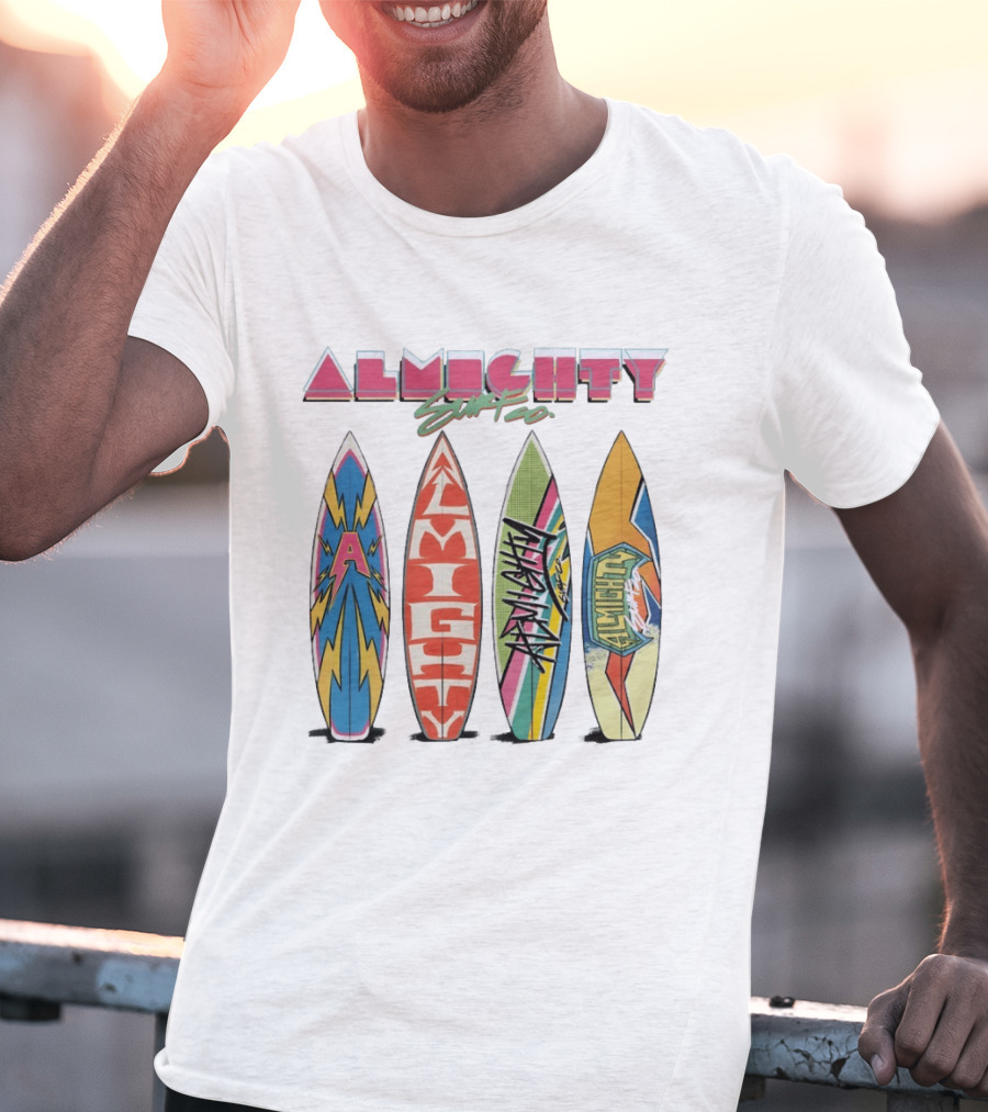 Almighty Surf Co Bold Colorful Surfboards T-Shirt