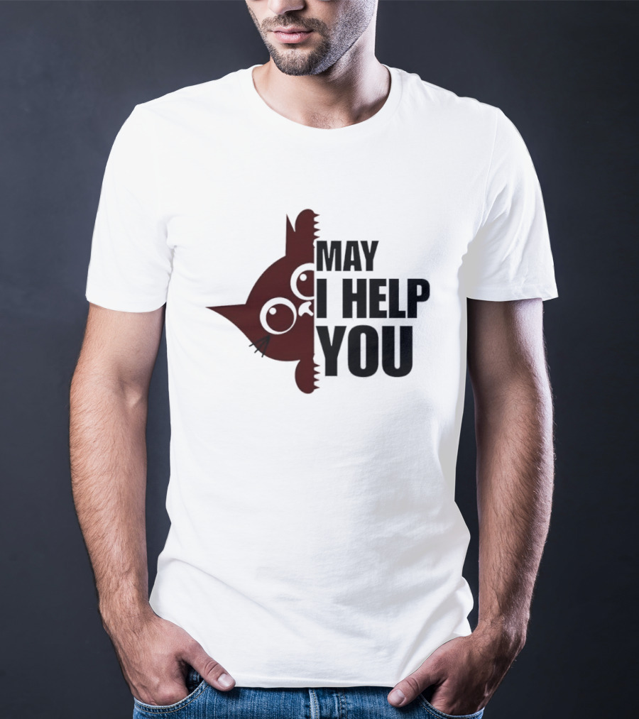Cat May I Help You Cute Feline Expression Peeking T-Shirt