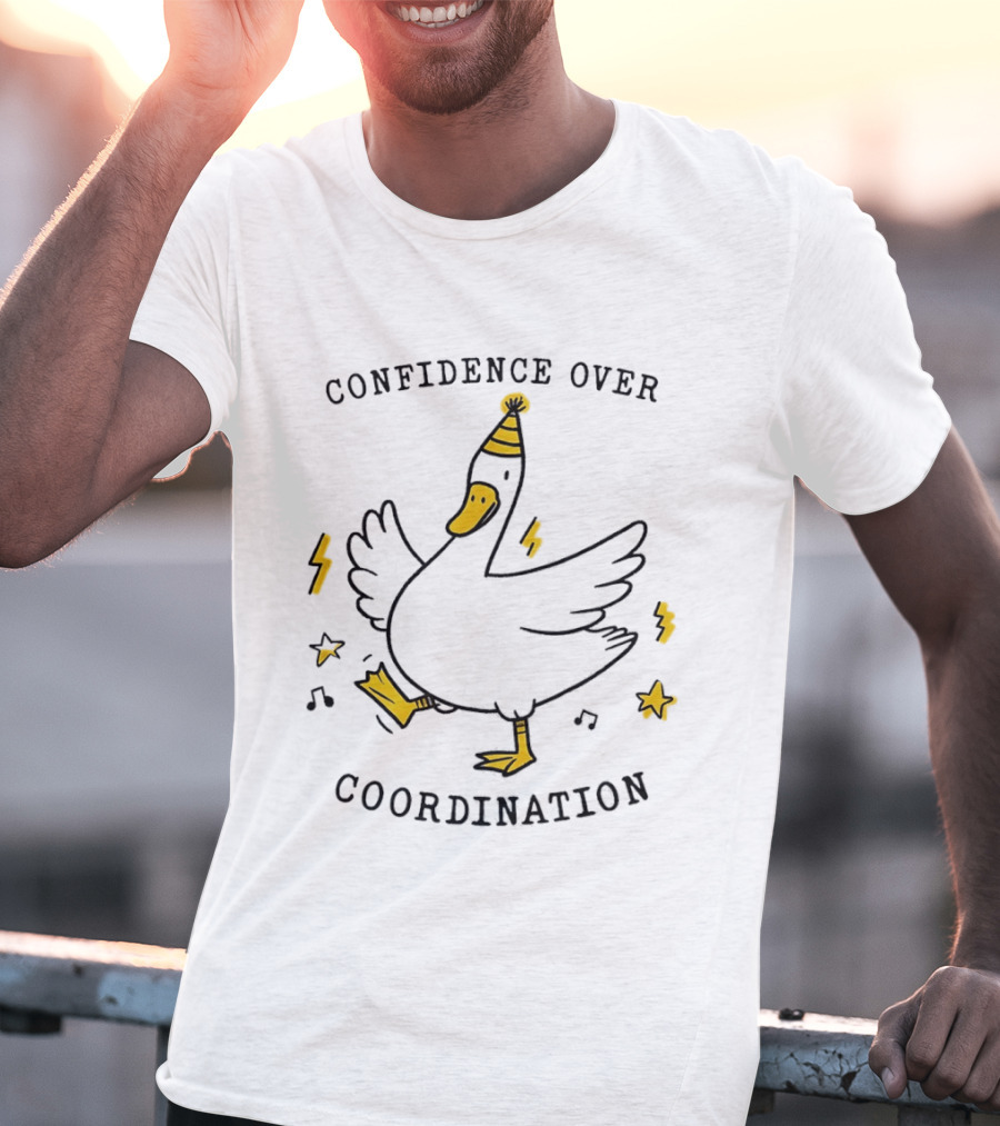 Confidence Over Coordination Goose Party Hat And Lightning T-Shirt