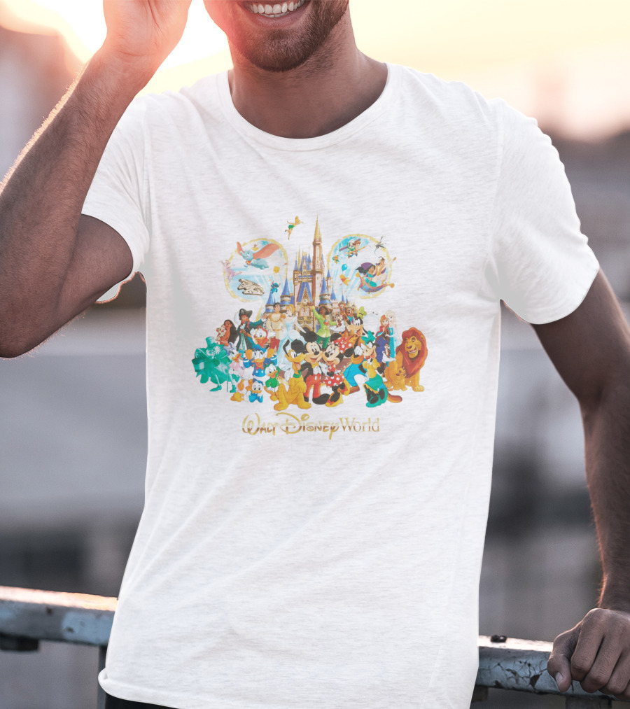 Walt Disney World Mickey Mouse Cinderella Castle Classic Characters Dumbo Tinker Bell Simba Elsa T-Shirt