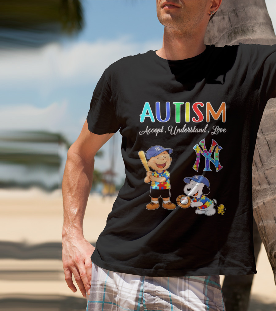 Charlie Brown Snoopy New York Yankees Autism Accept Understand Love T-Shirt