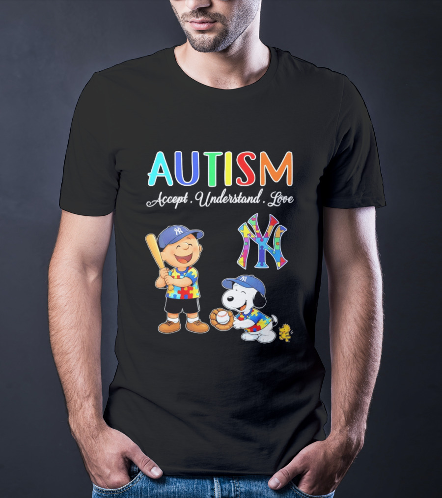 Charlie Brown Snoopy New York Yankees Autism Accept Understand Love T-Shirt