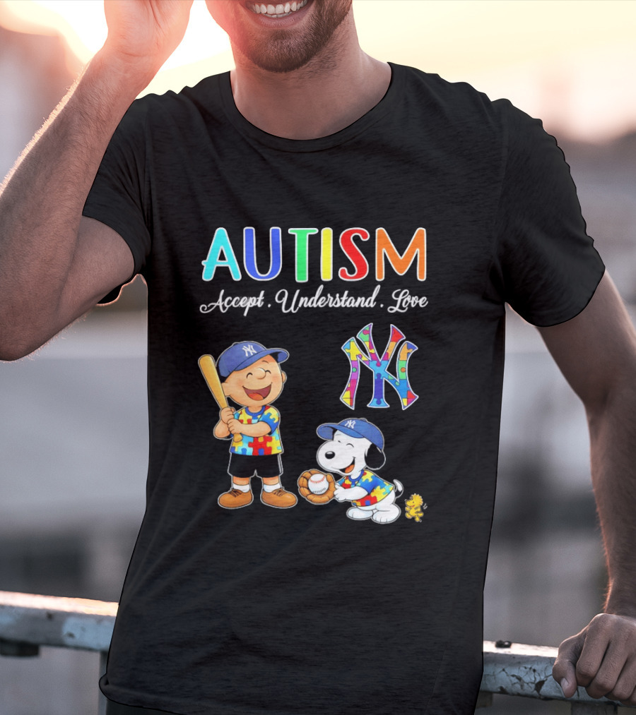 Charlie Brown Snoopy New York Yankees Autism Accept Understand Love T-Shirt