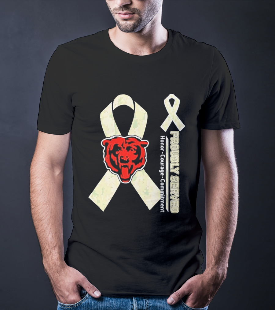 Chicago Bears Proudly Served Honor Courage Commitment Support Ribbon T-Shirt