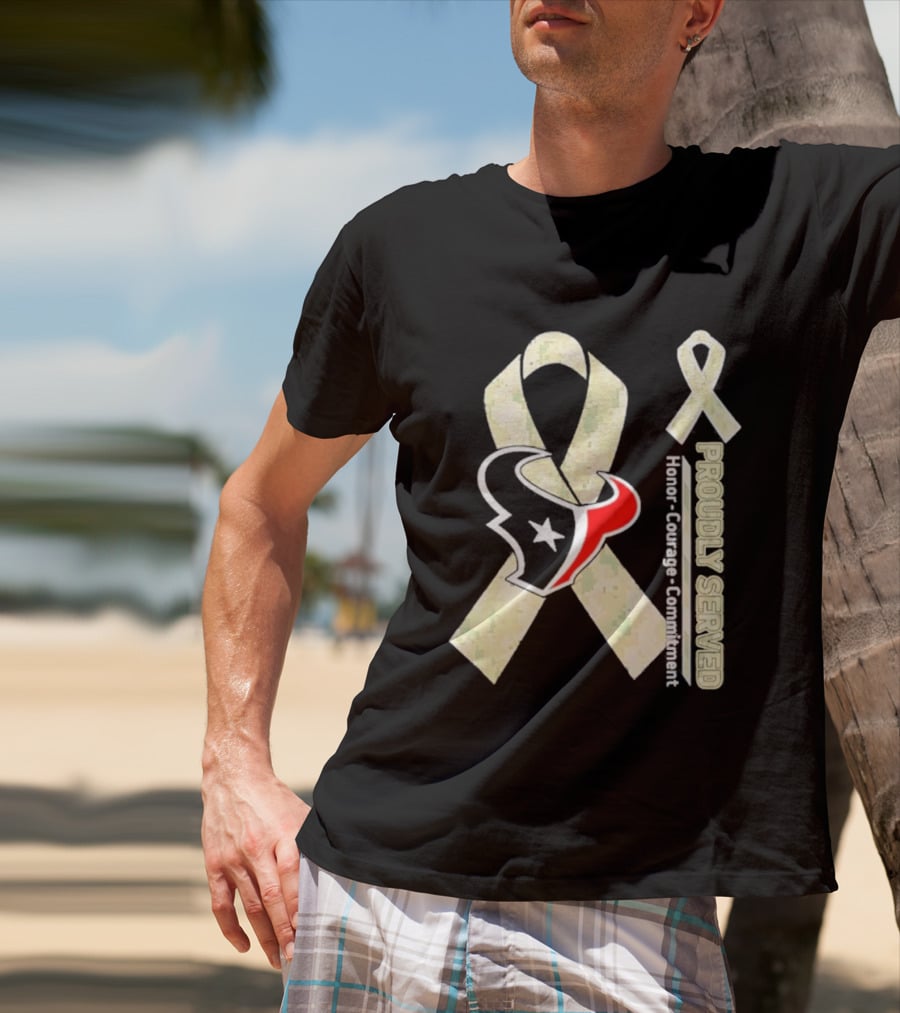 Houston Texans Camo Ribbon Proudly Served Honor Courage Commitment T-Shirt