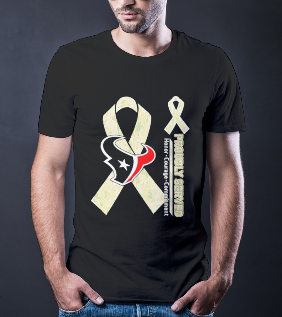 Houston Texans Camo Ribbon Proudly Served Honor Courage Commitment T-Shirt