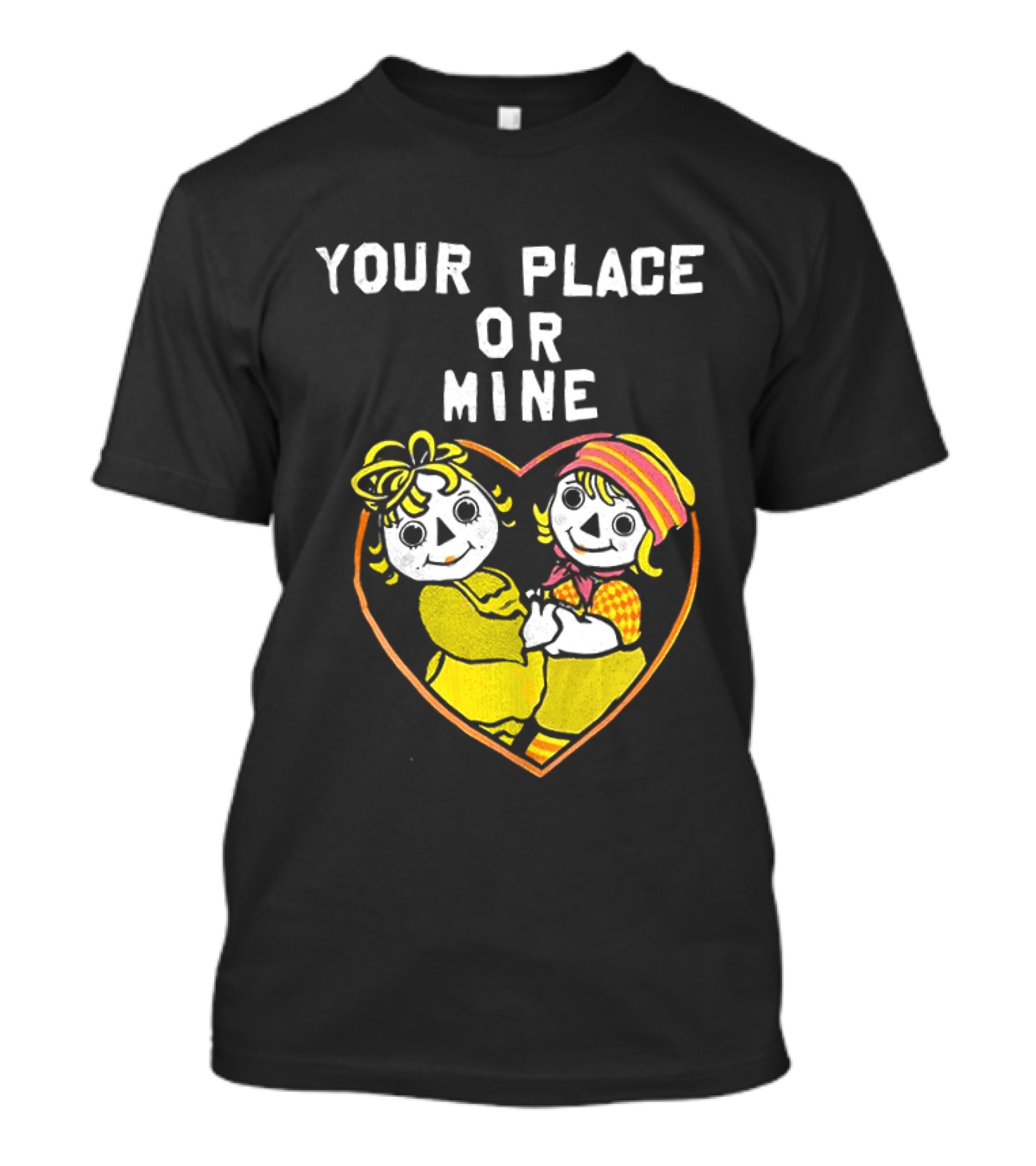 Your Place Or Mine Romantic Cartoon Couple In Heart T-Shirt