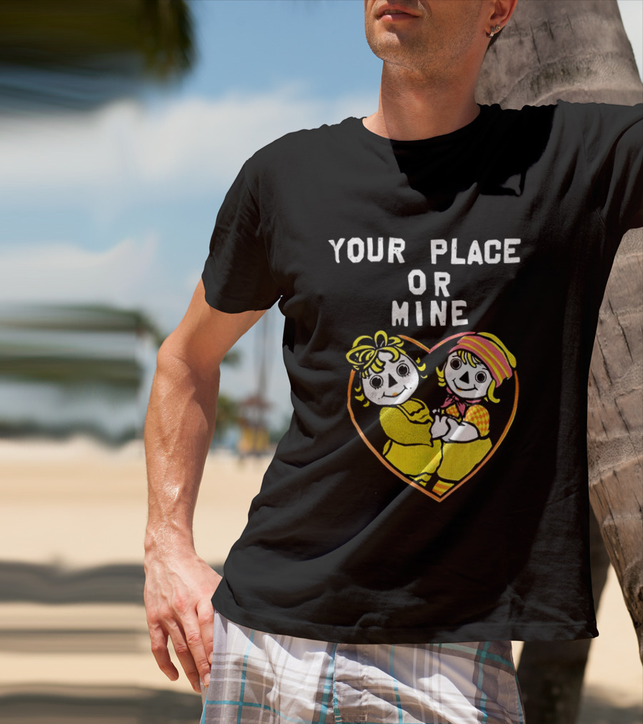 Your Place Or Mine Romantic Cartoon Couple In Heart T-Shirt