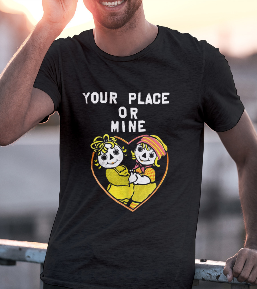 Your Place Or Mine Romantic Cartoon Couple In Heart T-Shirt