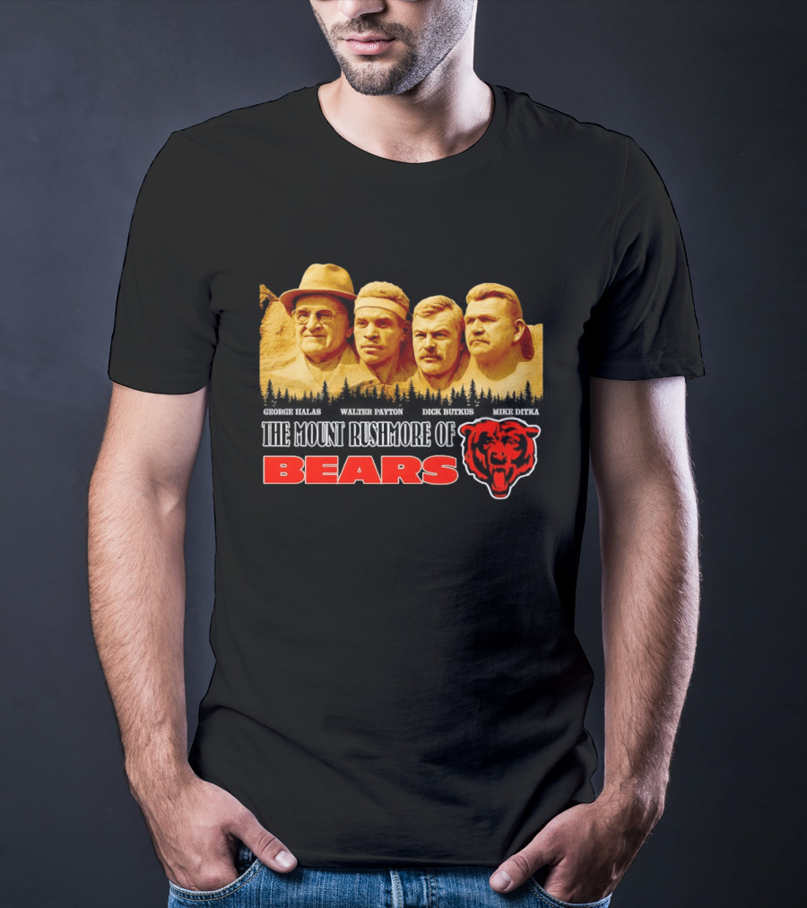 George Halas Walter Payton Dick Butkus Mike Ditka Chicago Bears Mount Rushmore T-Shirt
