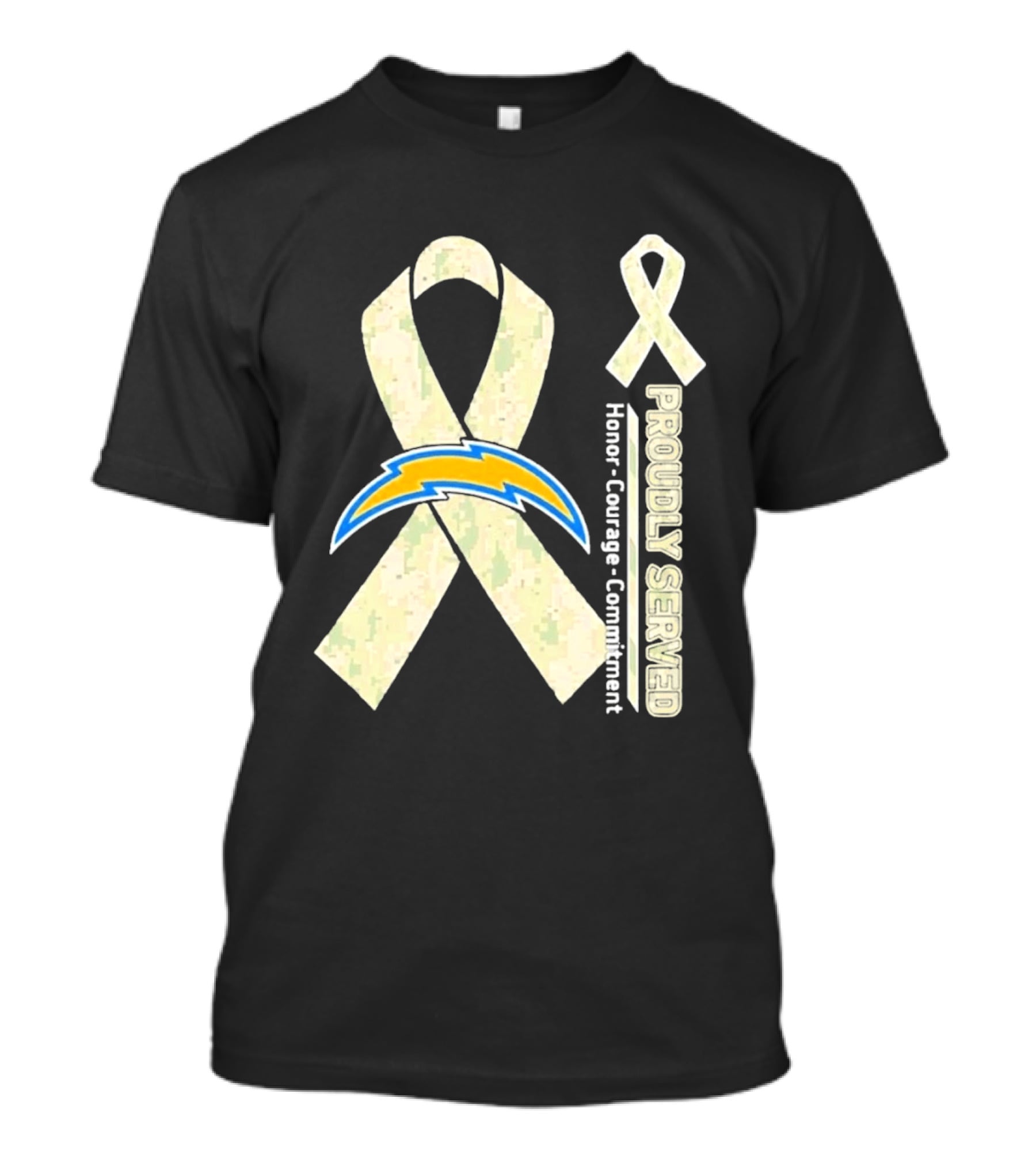 Los Angeles Chargers Proudly Served Honor Courage Commitment Ribbon T-Shirt