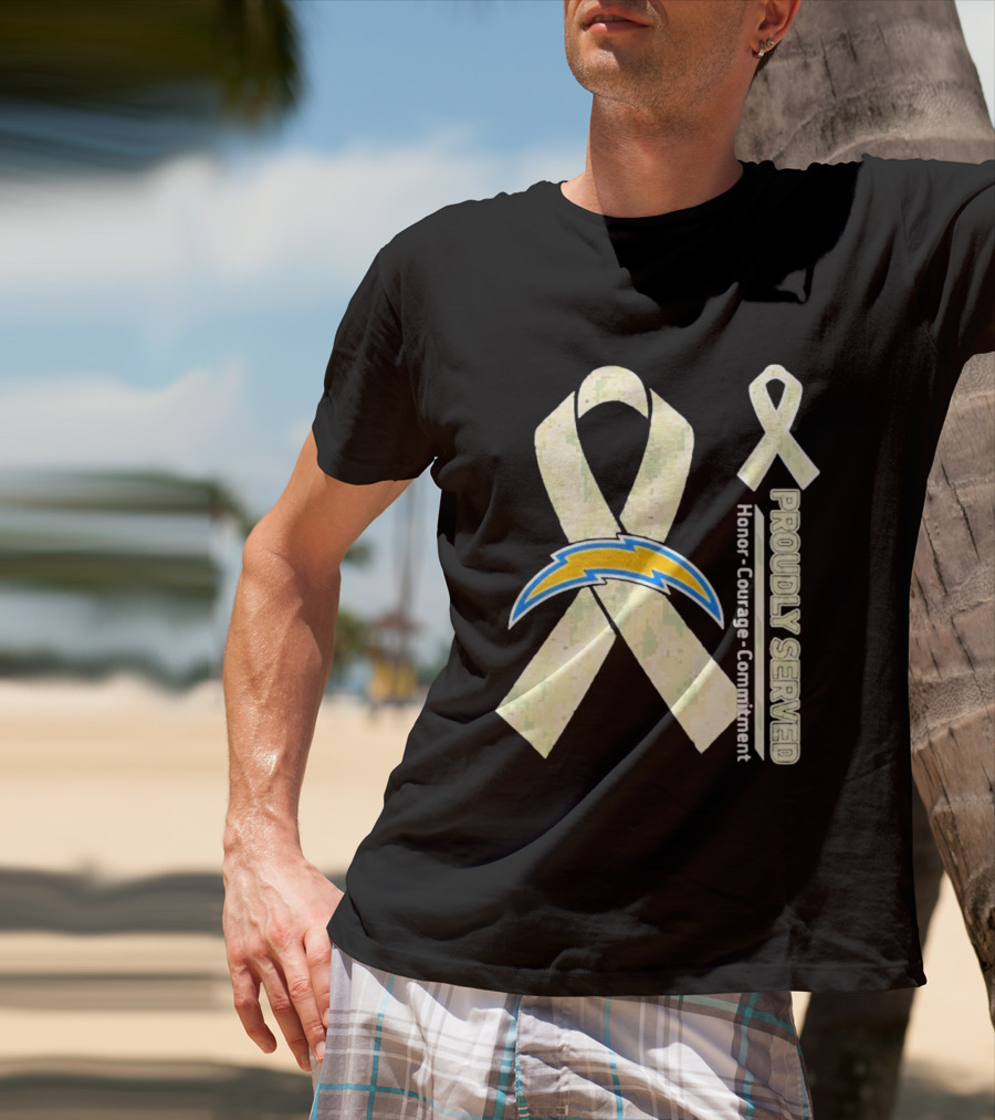 Los Angeles Chargers Proudly Served Honor Courage Commitment Ribbon T-Shirt