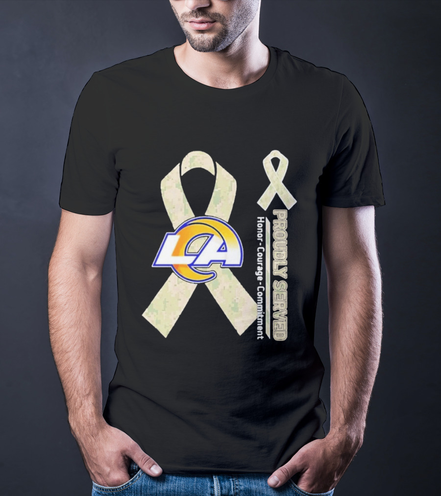 Los Angeles Rams Proudly Served Honor Courage Commitment Ribbon T-Shirt